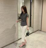 Hem Side Slit Ankle Length Capri Span Cotton Pants
