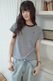 Falling Cat Stripe Crop Short Sleeve Tee