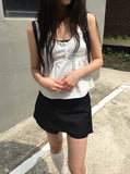 Cordon Summer Ribbon Shirring Button Sleeveless Blouse
