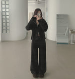 Knit Two-Way Hood Zip-Up Banding Loose Fit Pants Two-Piece Set