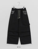 [Unisex] Kamna Carpenter Check Cotton Banding Wide Pants