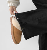 Hem Snap Corduroy Diagonal Cut Long Wide Banding Pants
