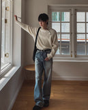 Pale wash wide denim pants