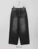 Twin stitch washed denim wide pants