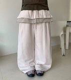 Pretz Banding String Check Frill Layered Skirt Pants