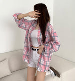 Soft check loose fit long sleeve shirt