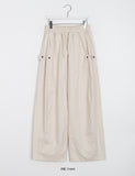 Welleu banding snap button wide cotton pants