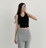 Waffle V-neck Hood Sleeveless Knit T-shirt