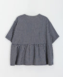 Mingo Check Shirring Short Sleeve Blouse