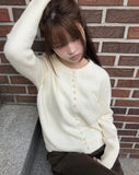 Rusha bean button long sleeve round neck cardigan