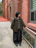 [BAONHAUS] Kitft Flower Corduroy Color Matching Collar Bomber Jacket