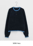 Agon Raglan Wool Color Matching Button Knit