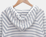 Taen Diagonal Button Stripe Hooded T-Shirt