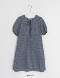 Zimo Check Button Puff Short Sleeve One Piece