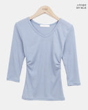 Neilon V-neck Side Shirring Three-Quarter T-shirt