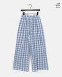 Khark Checkered Pintuck Banding Long Wide Pants