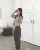 [MADE] Enze Vintage Antique Button Off Shoulder Long Sleeve T-Shirt