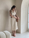 Latte Pocket Collar Sleeveless One Piece (Belt Set)