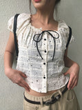 Melville Dot Wrinkle Puff Short Sleeve Blouse