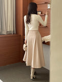 Cashew Nut Pin-Tuck Flared Long Skirt