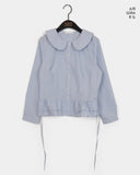 Ringnut Frill Layered Round Collar Check Blouse