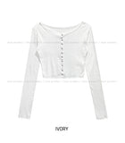 Leaf punching snap button crop cardigan