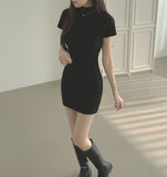 Cozy Half Neck Slim Fit Short Sleeve Knit Mini One Piece