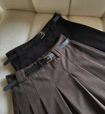 Cello Brushed Pleated Skirt Pants (Belt set)