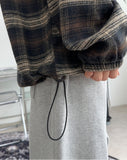 Dehes Hooded String Checkered Shirt