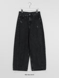 [unisex] Nodu Cut Damage Black Blue Wide Denim Pants