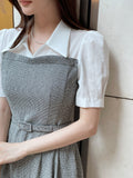 GN Seersucker Check Collar Puff One Piece (Belt Set)