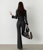 Raw Pocket Two Piece Set-Up Crop Shirt Bootcut Pants Set