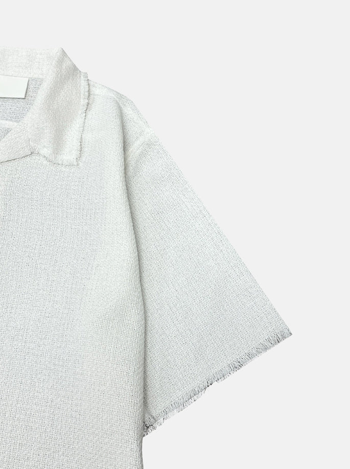 ポロシャツ HUECLOSET Dekki cropped tweed half shirt 2plan (ツープラン) - ダメージクロップツイードハーフシャツ