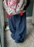 Gelott Stripe Carpenter Denim Balloon Wide Pants