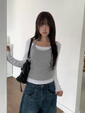 Yuan Halter Sleeveless Layered T-Shirt Set