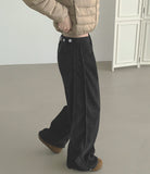 Brushed Corduroy Hem Snap Cut Pin Tuck Adjust Wide Balloon Pants