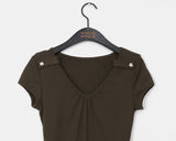Rucku Rivet Shirring Short Sleeve T-Shirt