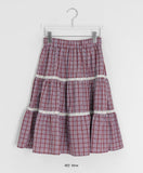 [BAONHAUS] Yanbi Check Lace Banding Midi Skirt