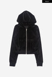 Cozy velour slim crop hood zip-up