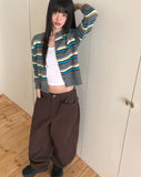 Runley Striped Shibori Round Neck Long Sleeve Cardigan
