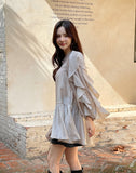 Charili Frill Long Blouse Knit Vest Two-Piece