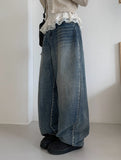 Sone Vintage Washing Wide Denim Pants