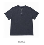 Wheat Pigment Rib Muscle Henley Neck Short Sleeve T-shirt