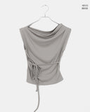 Hikin Unbalanced Off-shoulder Drape Shirring Strap Sleeveless