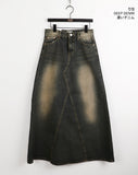 Ito Sand Washing Wide Maxi Denim Skirt