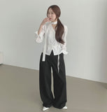 Front Pleated Loose Wide Back Banding Slacks