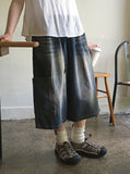 [unisex] Lanto Vintage Cat Washing Banding Bermuda Denim Cargo Pants