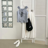 Stripe Pattern Shoulder Banding Off-shoulder Sleeveless Blouse