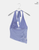 Ruin Flower Printing See-Through Halter Neck Sleeveless