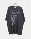 [Fake Layered] Dorin Overfit Layered Lettering Color Matching Long Sleeve T-Shirt
